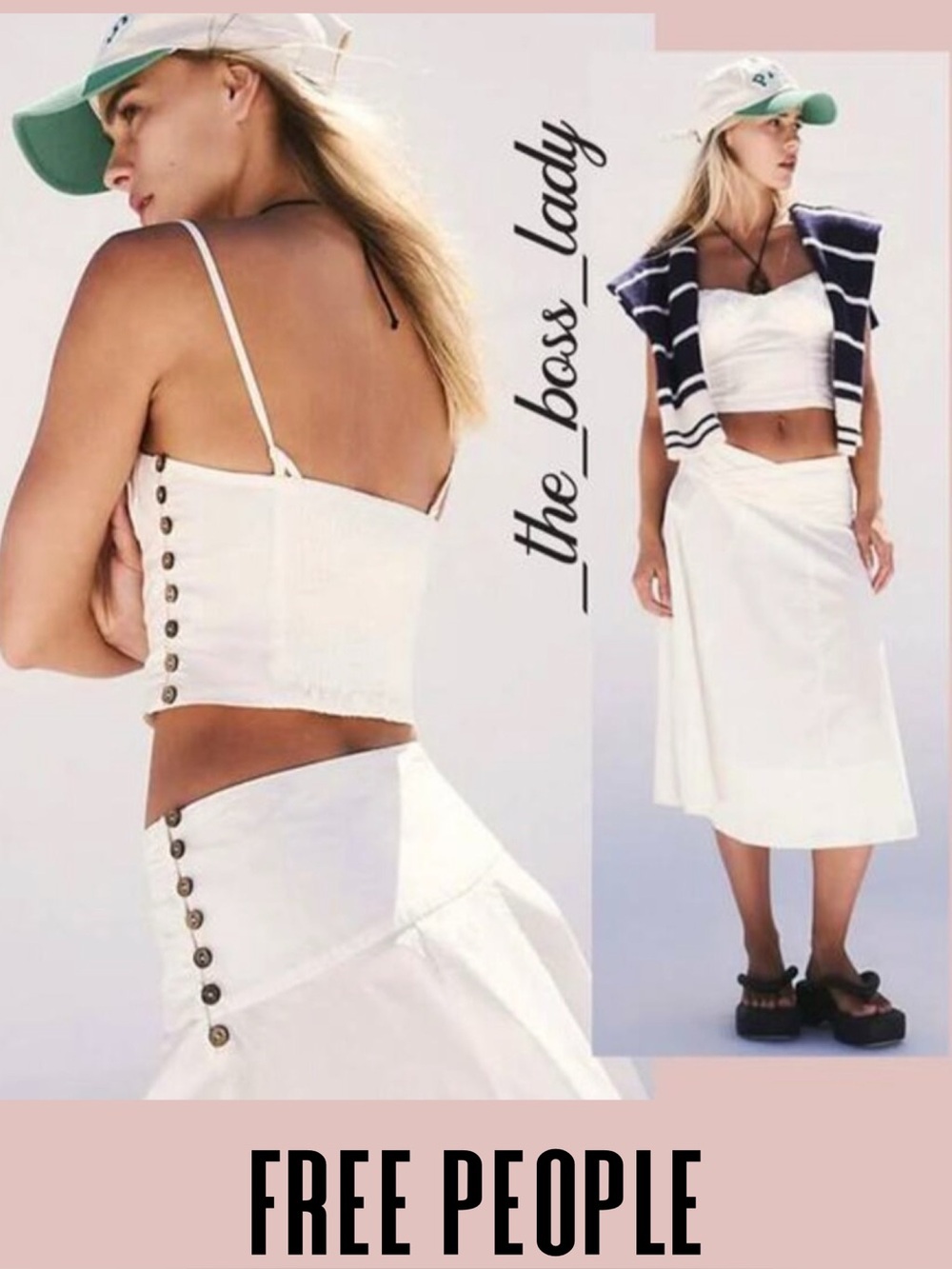 Free People set co-ord crop top and midi skirt pleated matching set boho XS